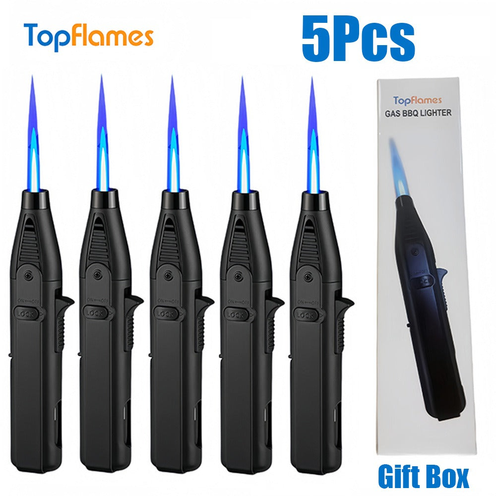 Windproof Torch Lighter 5 Pack Outdoor Butane Gas Lighter Set 1300 1800 Degree Blue Flame for Grilling, Camping and Outdoor Meals