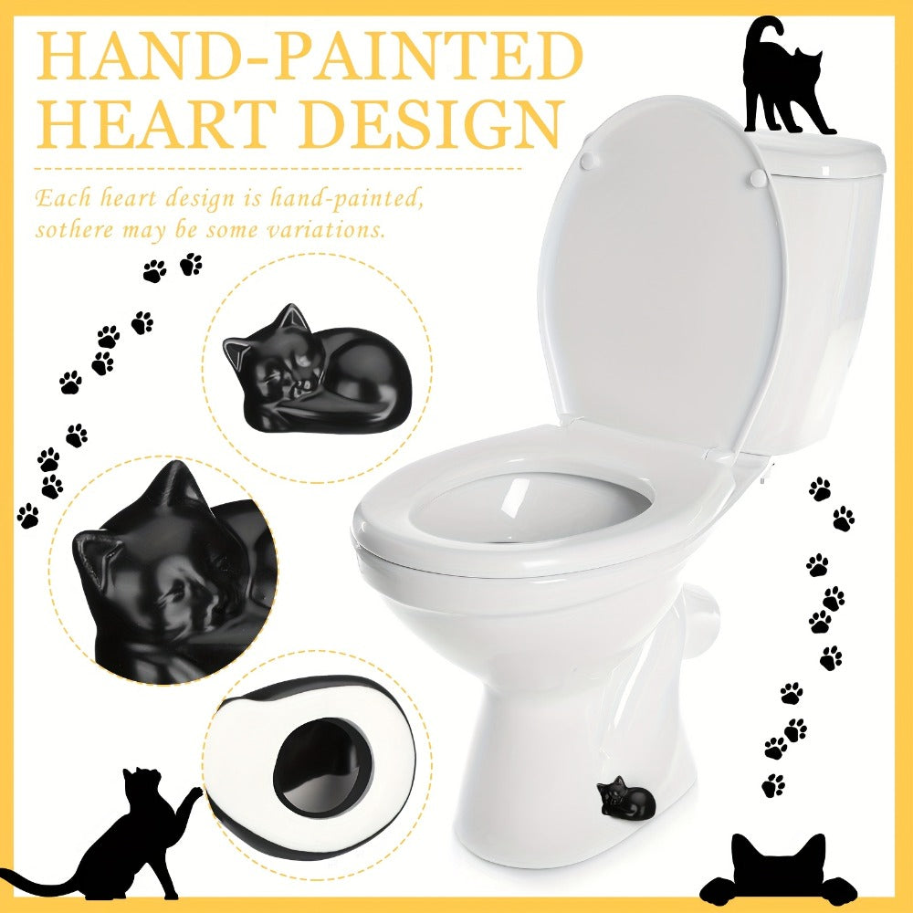 Black Cat Ceramic Toilet Bolt Caps 2-Pack – Decorative Cat Toilet Bolt Screw Cover Caps, Cute Bathroom Decor for Cat Lovers