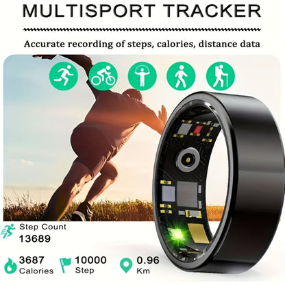 Smart Ring Fitness Tracker with Charging Case – Sleep Tracker Step Counter Distance Monitor for Women & Men | Sizes 7-13 | Black Silver Gold