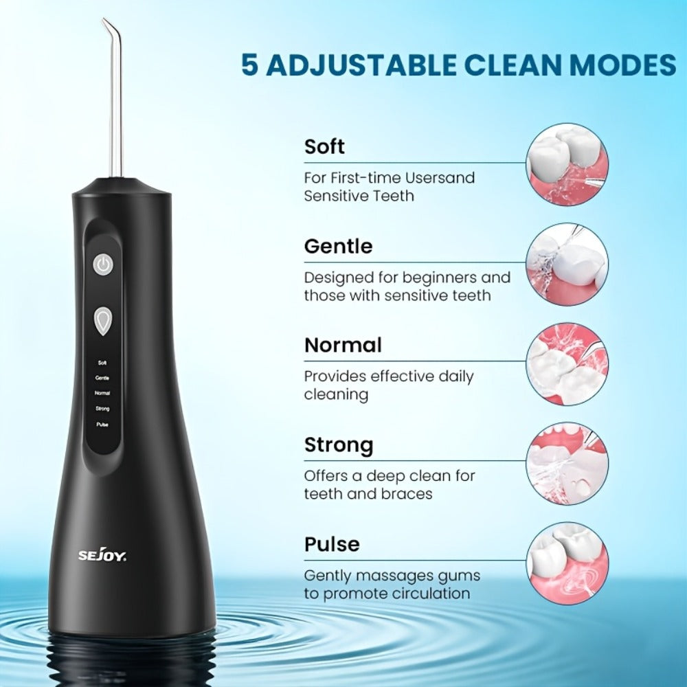 Water Flosser Cordless Oral Irrigator with Five Modes, Five Jet Tips, 1800mAh Battery and Pink or Black Options