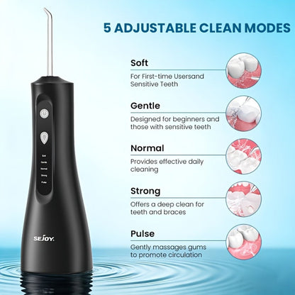 Water Flosser Cordless Oral Irrigator with Five Modes, Five Jet Tips, 1800mAh Battery and Pink or Black Options