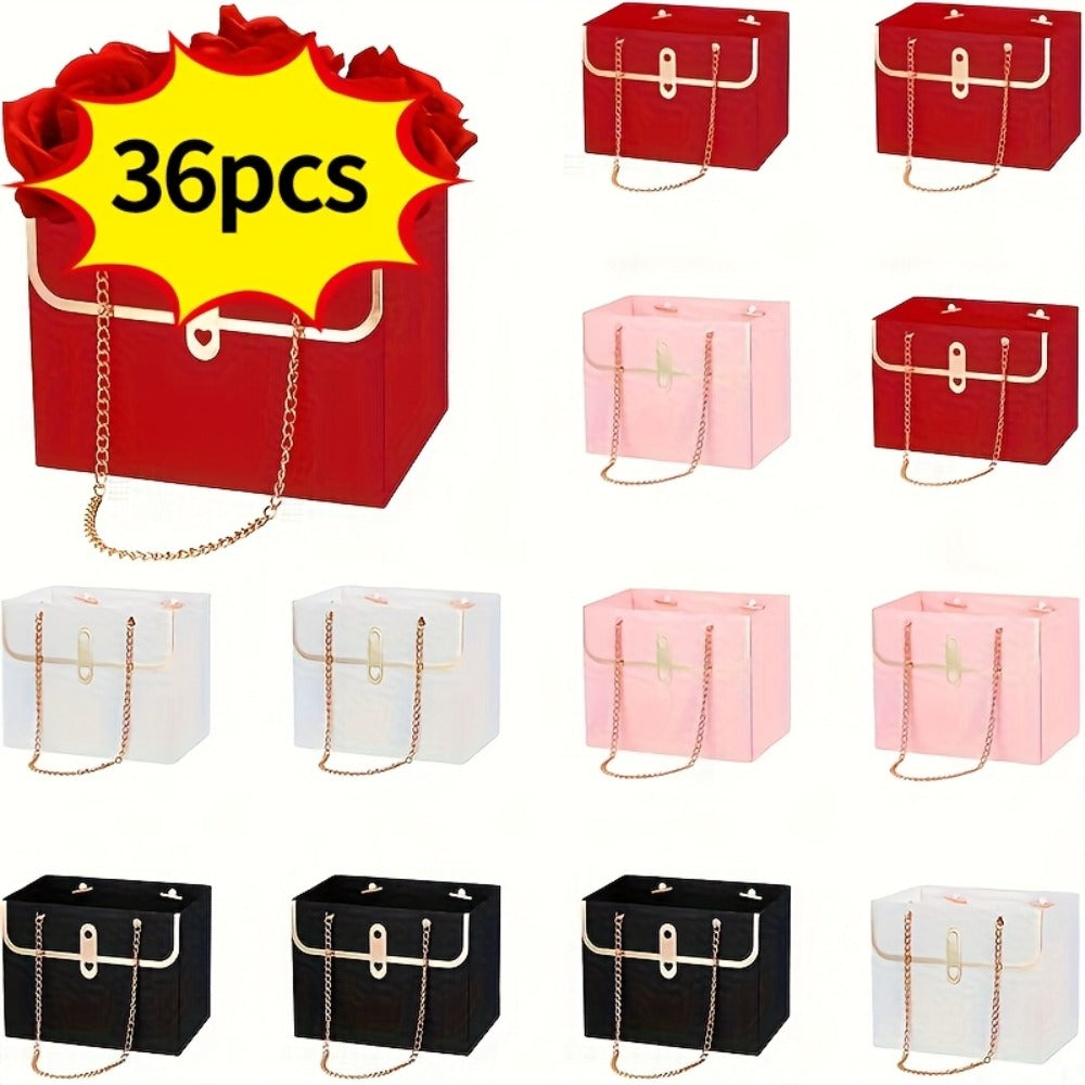 Paper Flower Bouquet Gift Bags with Metal Chain Handle Bulk – 12/24/36/48 Pcs Tote Bags for Wedding Party Birthday Florist Graduation