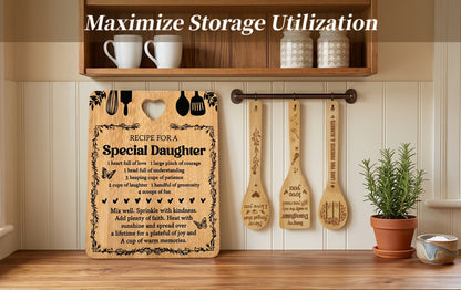 Engraved Bamboo Cutting Board Gift Set for Daughter, Recipe for a Special Daughter Kitchen Utensil Set