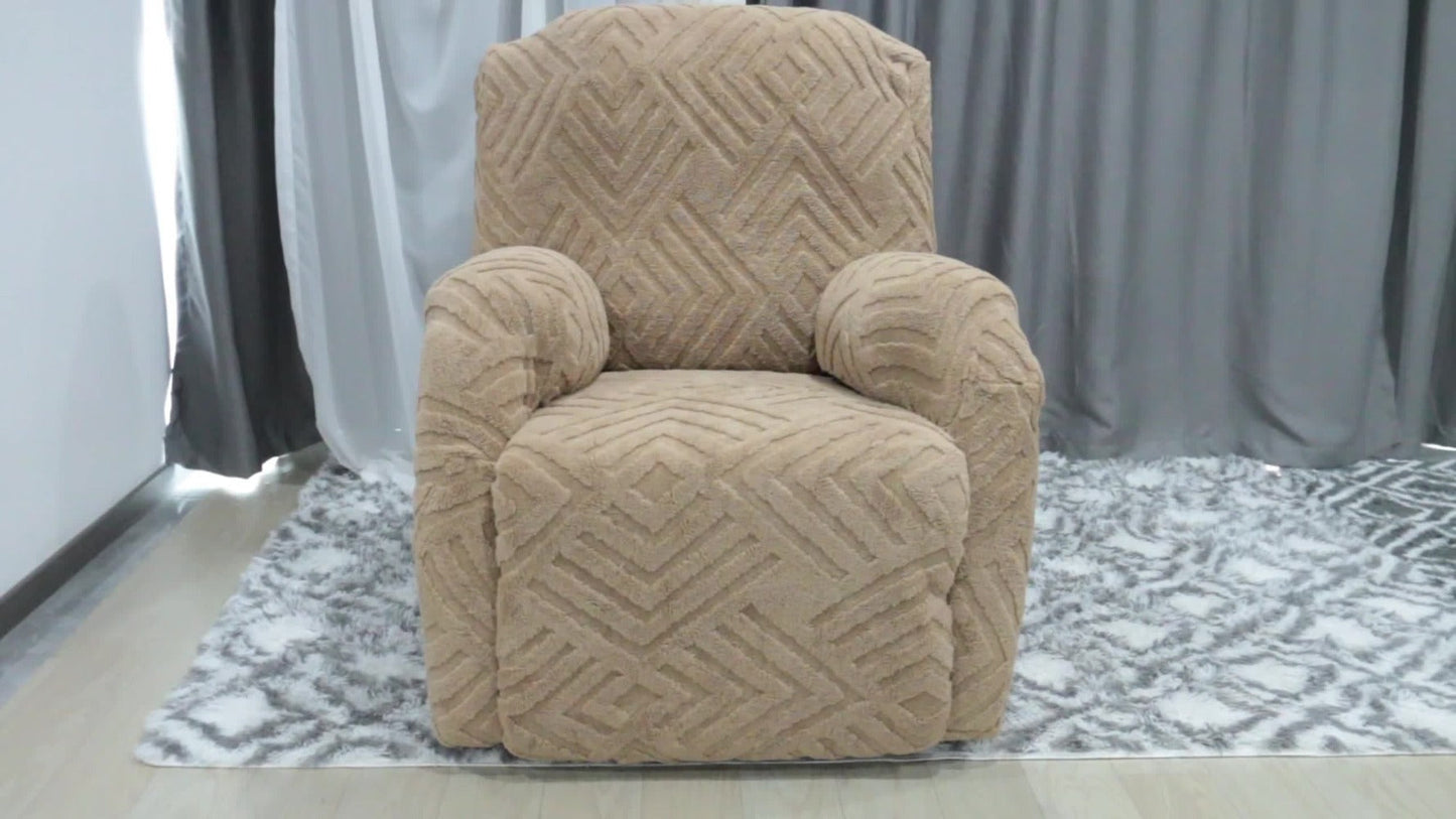 Sofa Cover Three-Seat Jacquard Knit Slipcover with Side Pocket, Elastane Stretch and Seven Solid Colors