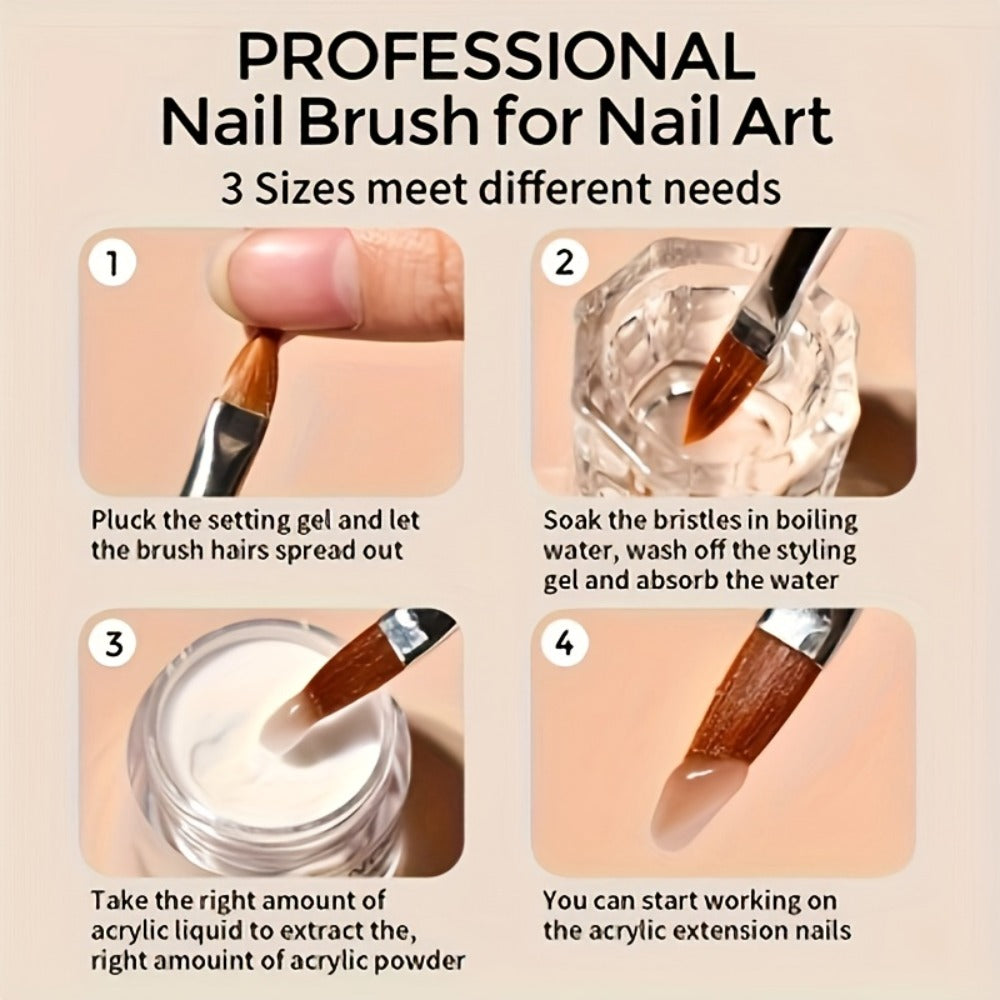 Acrylic Nail Kit NOCIS Clear, Pink and White Powder Set with Liquid Monomer, Five Brushes, File and Mixing Cup