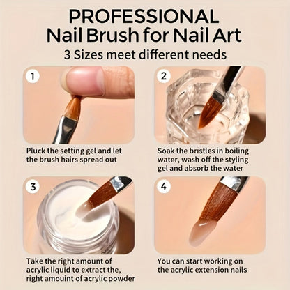 Acrylic Nail Kit NOCIS Clear, Pink and White Powder Set with Liquid Monomer, Five Brushes, File and Mixing Cup