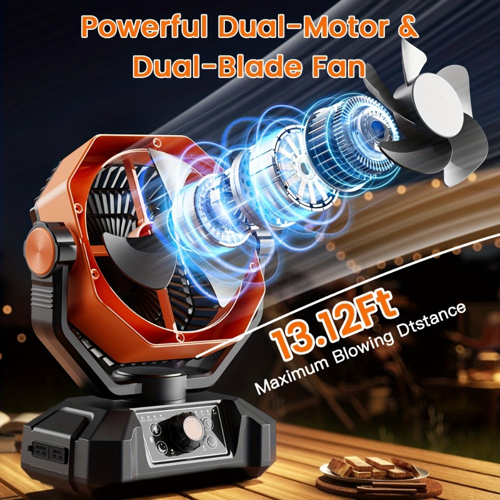 20000mAh-Label Dual-Motor Camping Fan with Eight Speeds, Remote and Three Color Options Pictured