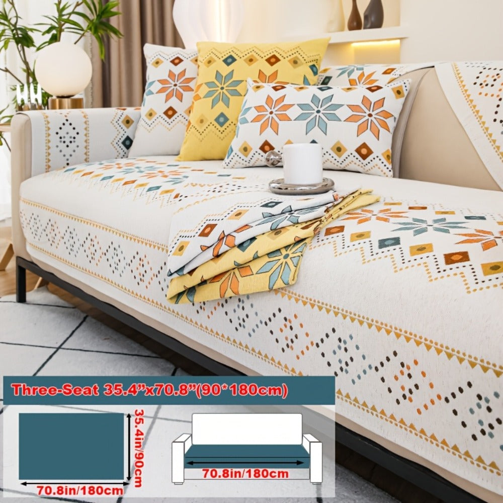 Sofa Cover Bohemian Chenille Jacquard Knit Sections for Seat, Armrest or Backrest with Model-Specific Size and Color Options