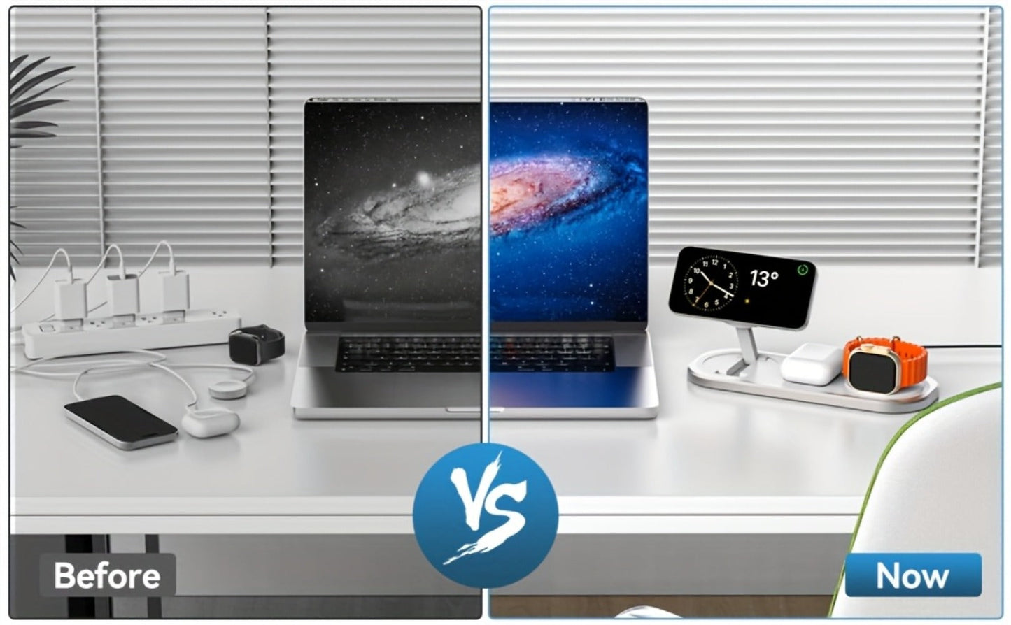 Wireless Charging Station, Foldable 3-in-1 15W Pad for iPhone, Samsung Galaxy, Apple Watch and AirPods Models