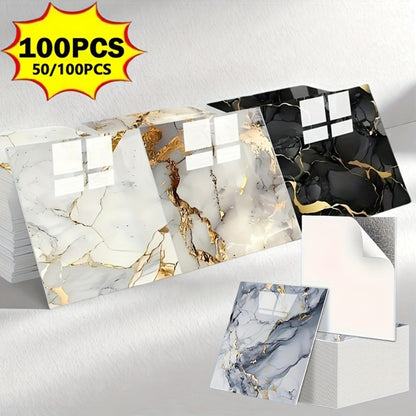 Peel and Stick Wall Tiles 50/100pcs – PVC Marble Self-Adhesive Vinyl Panels for Bathroom Shower Kitchen Living Room TV Backdrop