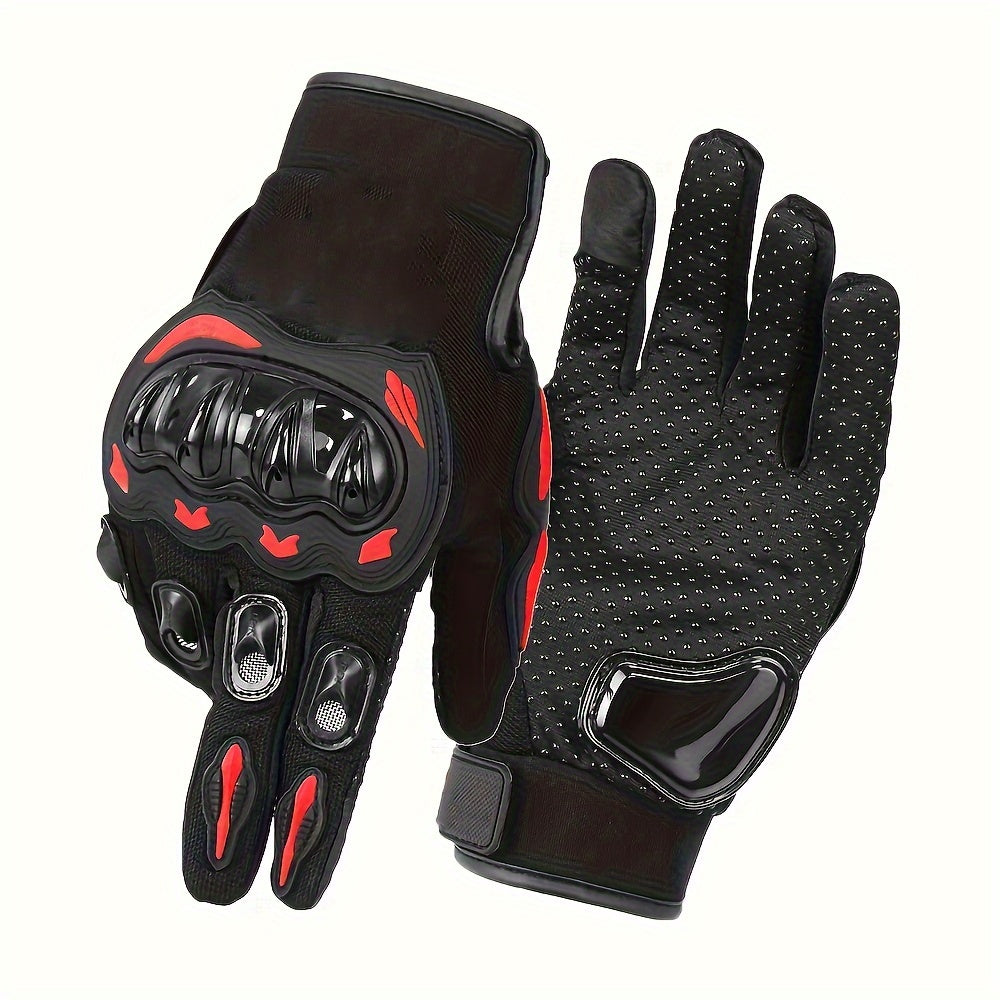 Motorcycle Gloves with Hard Knuckle Protection, Touchscreen-Compatible Full Finger Anti-Slip Riding Gloves