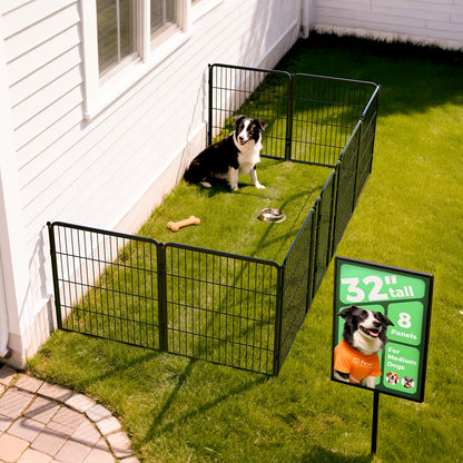 Dog Playpen with Gate – Heavy Duty Metal Pet Exercise Pen for Large Medium Small Dogs, 8/16/24/32/48 Panels, 24/32/40/45/50 Inch Height