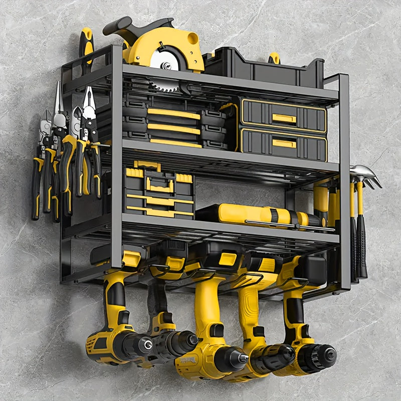 Wall Tool Storage Rack Metal Organizer - 4 Layer Cordless Drill Holder Clamp Bracket for Entryways, Bedrooms and Living Spaces