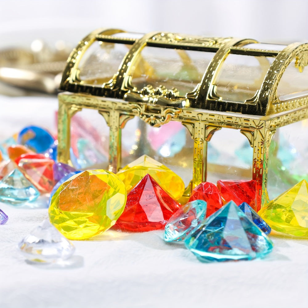 Pool Diving Gems 50 Piece Set with Pirate Treasure Chest, Underwater Acrylic Gemstone Dive Game for Kids