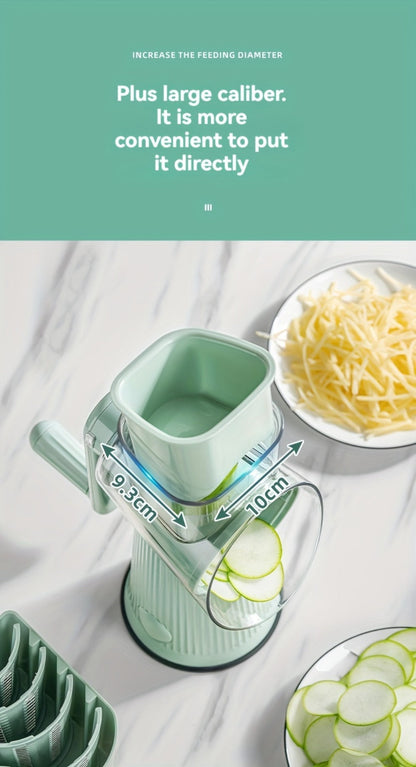 Rotary Cheese Grater with Interchangeable Blades, 5-in-1 Manual Vegetable Slicer Shredder Set, Suction Cup Base