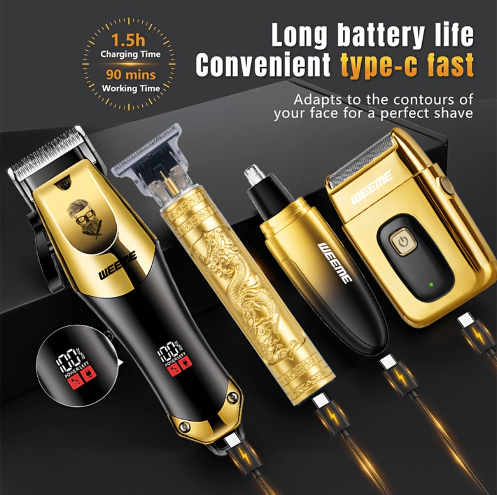 Beard Trimmer Set for Men - USB Rechargeable Hair Clipper & Grooming Kit with Battery Indicator, Comb Attachments