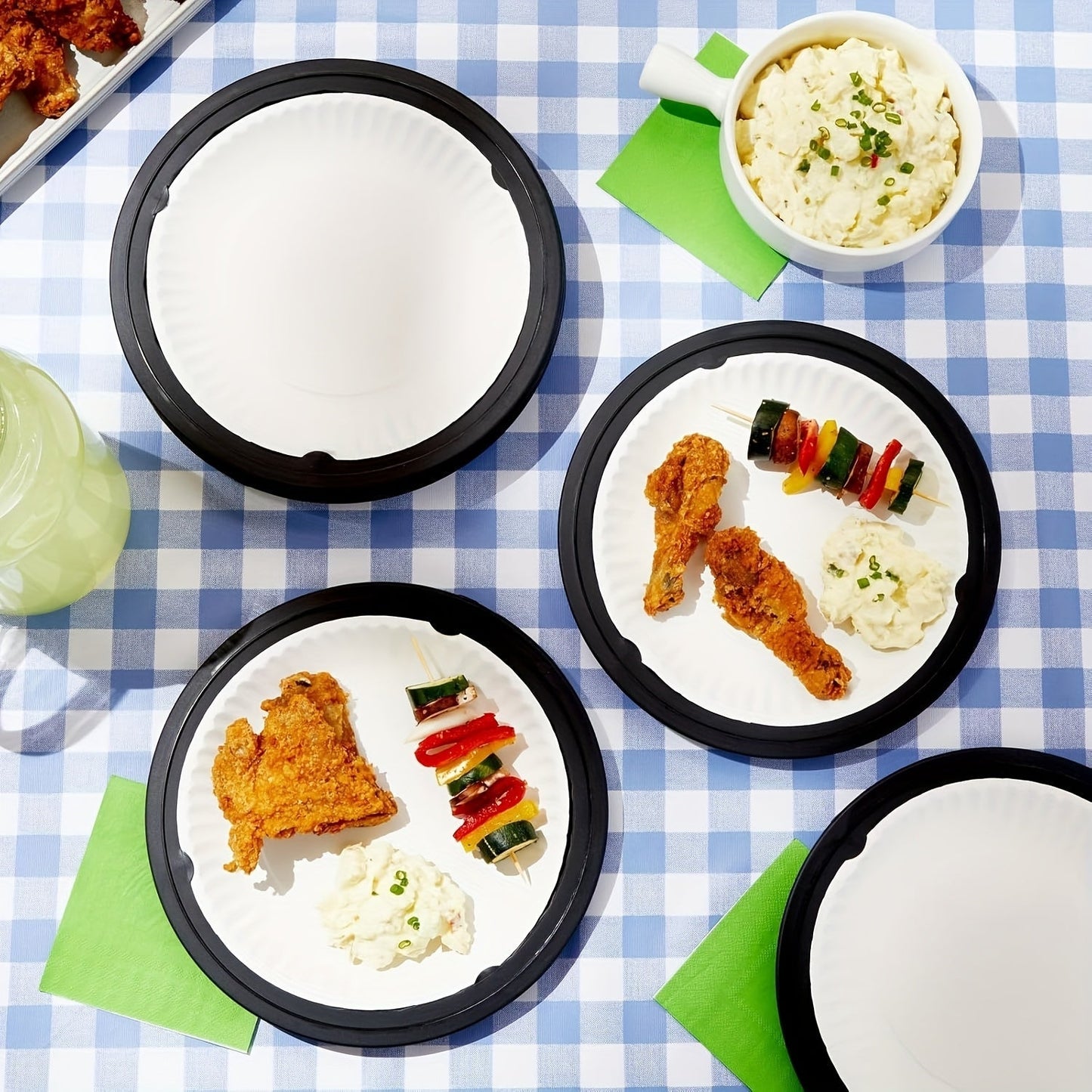Reusable Plastic Paper Plate Holders Set – 10 Inch Snap-On Groove Design, Thickened Durable Holder for Picnics, BBQ