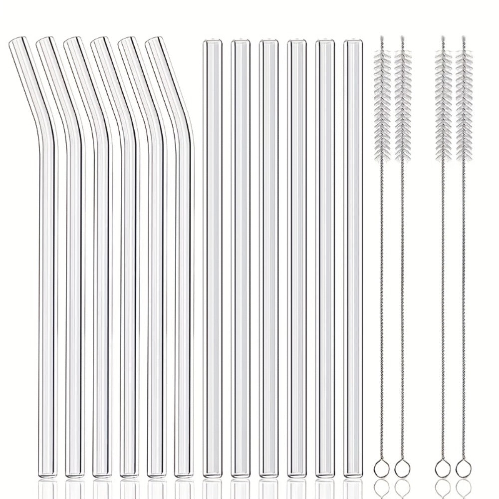 Glass Straws Set 12 Pack with Cleaning Brushes - Reusable Borosilicate Heat Resistant for Entryways, Bedrooms and Living Spaces