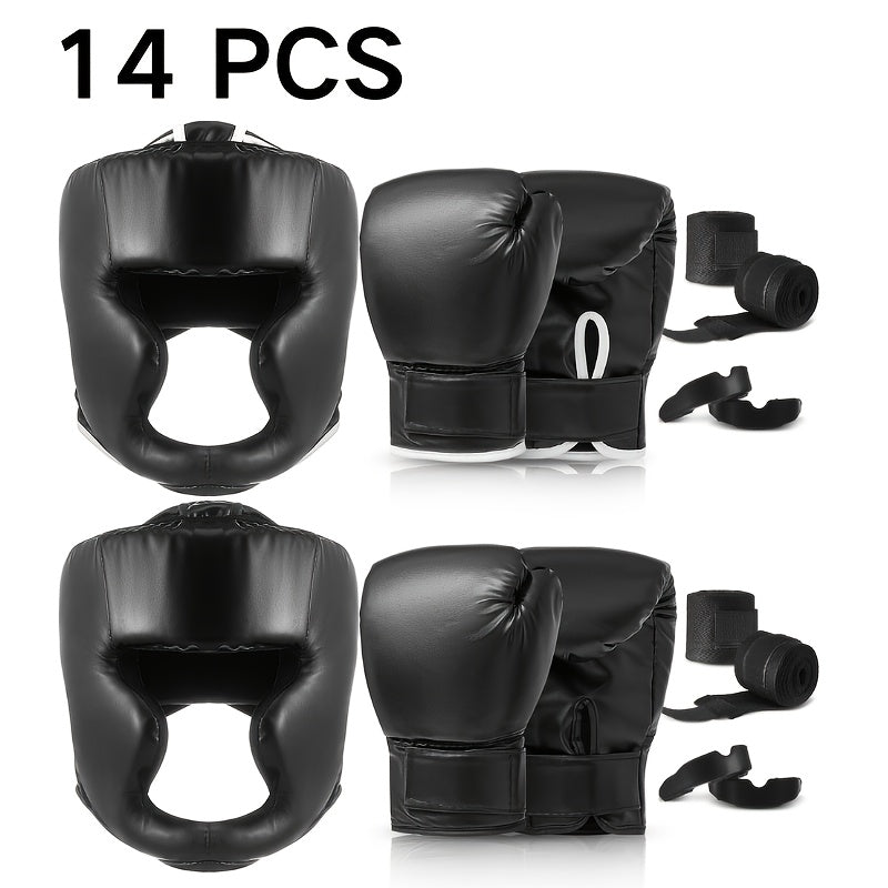 Boxing Kit Set 14pcs – 2 Pairs 16oz Boxing Gloves, Headgear, Hand Wraps & Mouthguards for Adults & Youth Beginners
