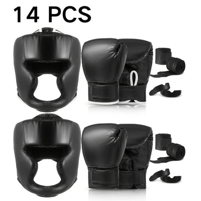 Boxing Kit Set 14pcs – 2 Pairs 16oz Boxing Gloves, Headgear, Hand Wraps & Mouthguards for Adults & Youth Beginners