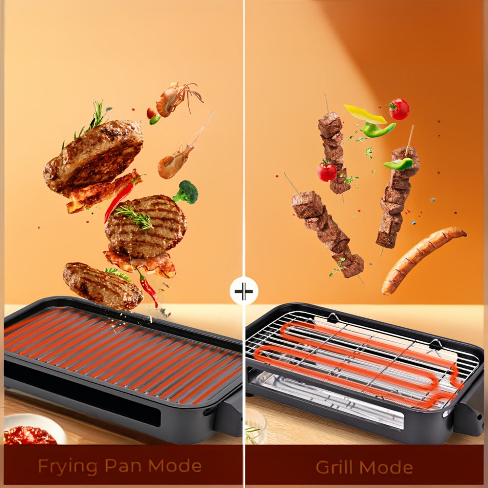 Indoor Electric Smokeless Grill 1500W, Raclette Table Grill with 3 Mini Pans, 16x9" Non-Stick Detachable Plate