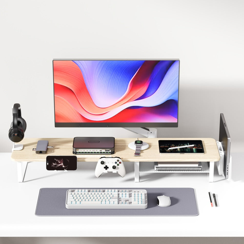 Monitor Stand Organizer with Headset Holder Phone Stand & Game Controller Holder, Versatile Desktop Riser for Computer Monitor Laptop