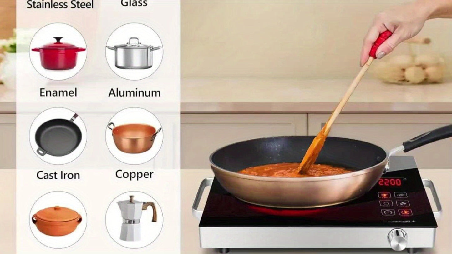 Portable Electric Induction Cooktop 2200W Ceramic Infrared Hot Plate with Adjustable Temperature & Dual Touch Rotation Control