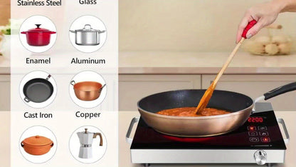 Portable Electric Induction Cooktop 2200W Ceramic Infrared Hot Plate with Adjustable Temperature & Dual Touch Rotation Control
