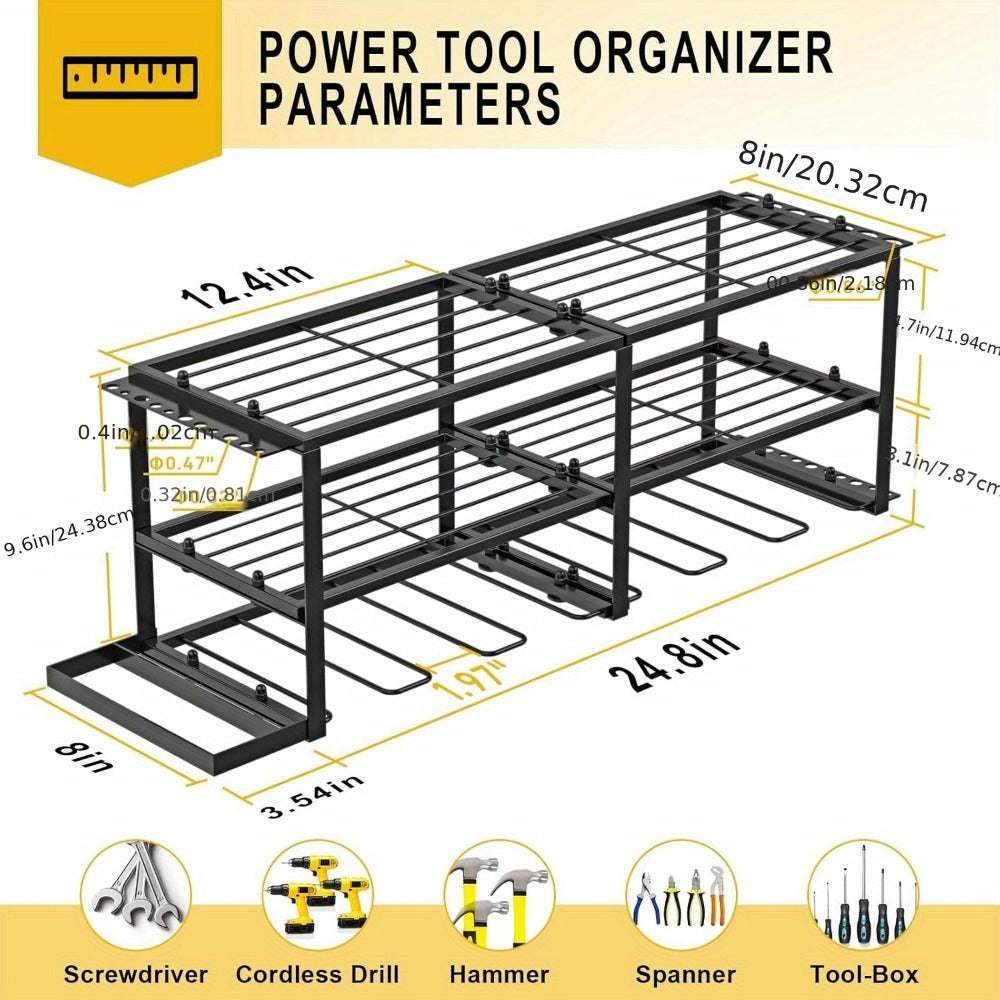 Power Drill Holder Wall Mount, Tool Storage Rack with 3/4 Layer Floating Shelf, Cordless Drill Organizer