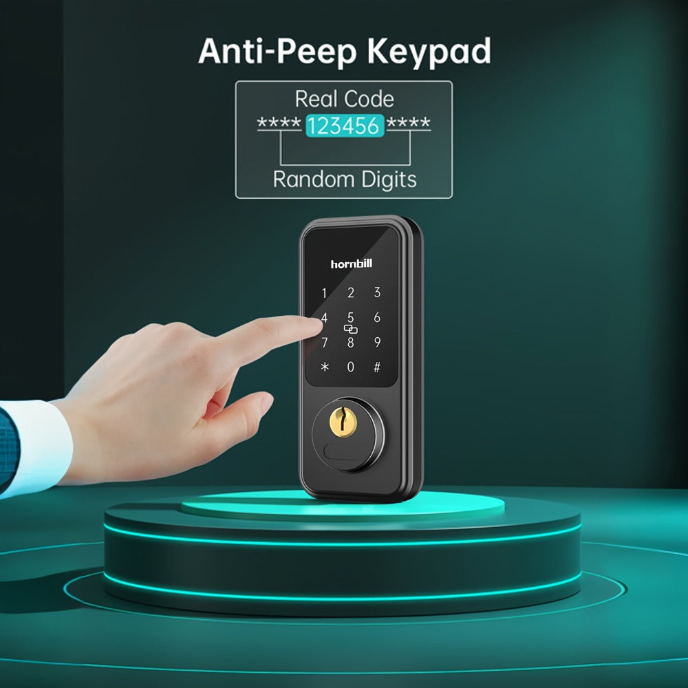Smart Door Lock Hornbill Keypad Deadbolt and Handle Set with Bluetooth App Keyfob and Alexa Control