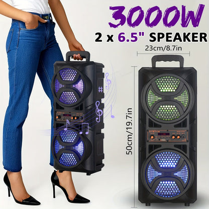 PA Speaker Karaoke Machine 3000W with Dual 6.5" Woofers, Bluetooth Wireless, FM Radio, Party Lights
