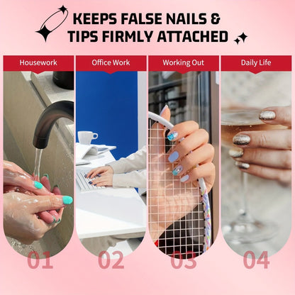 Press-On Nail Glue & Remover Kit 4pcs – 2x Semi-Solid Gel Nail Glue 10g + 2x Nail Polish Remover 10ml, Quick-Drying No-Lamp Strong Bond