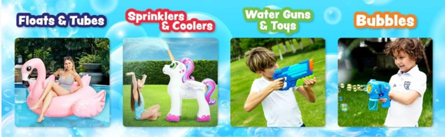 3-Pack Bubble Gun Blower with 3 Pre-Loaded Solution Refills, Hand-Powered, Color-Changing Bubbles