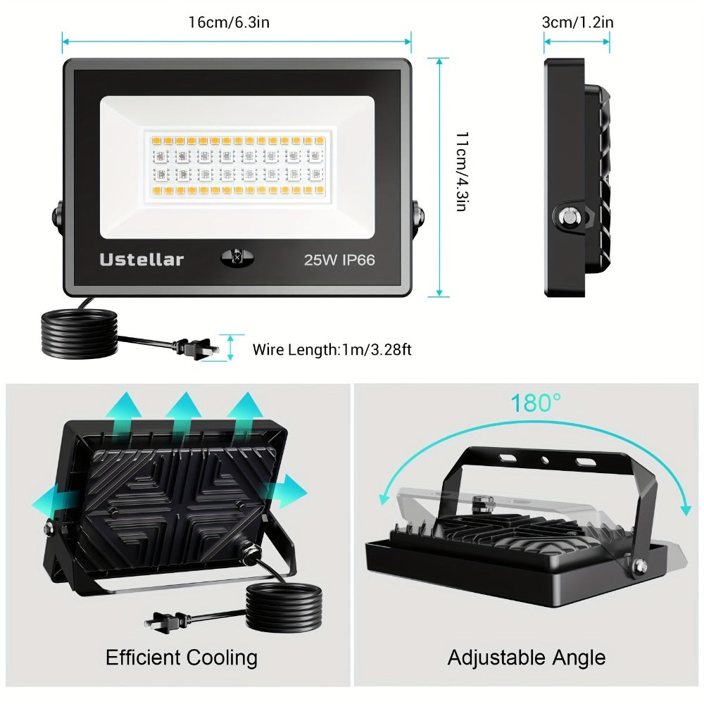 RGB LED Flood Light 25W Outdoor Color Changing - 1000 DIY Colors, 44-Key Remote, Strobe & Fade Modes