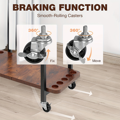 Fishing Rod Holder Rack Rotating Tackle Storage Cart Iron Wood Holds 10 to 12 Rods Garage Fishing Pole Organizer with Wheels Fishing Gear