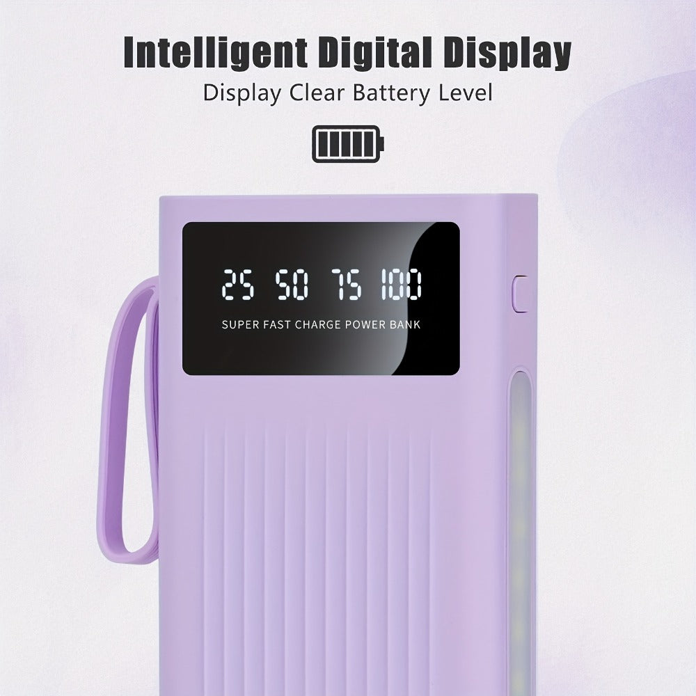 Power Bank for Camping, 10000-30000mAh with 15W Charging, Four-in-One Cable and Four-Mode Camping Light