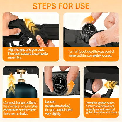 Detachable-Body Propane Torch Gun with Adjustable Flame and Black or Gold-Silvery Finish Choices