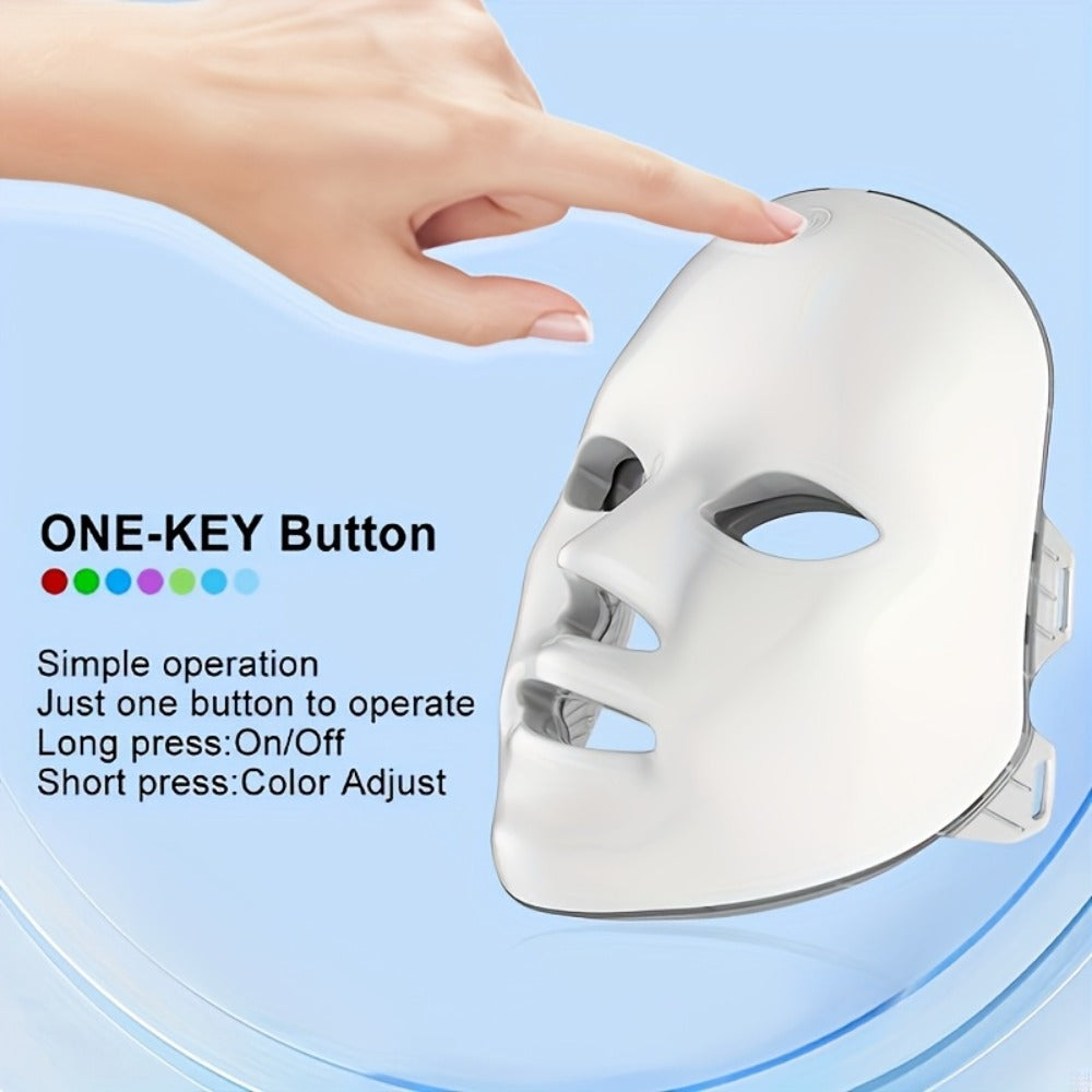 LED Light Therapy Face Mask 7 Color Photon Skin Rejuvenation - Acne Treatment Wrinkle for Bath Time, Home Spa and Personal Care