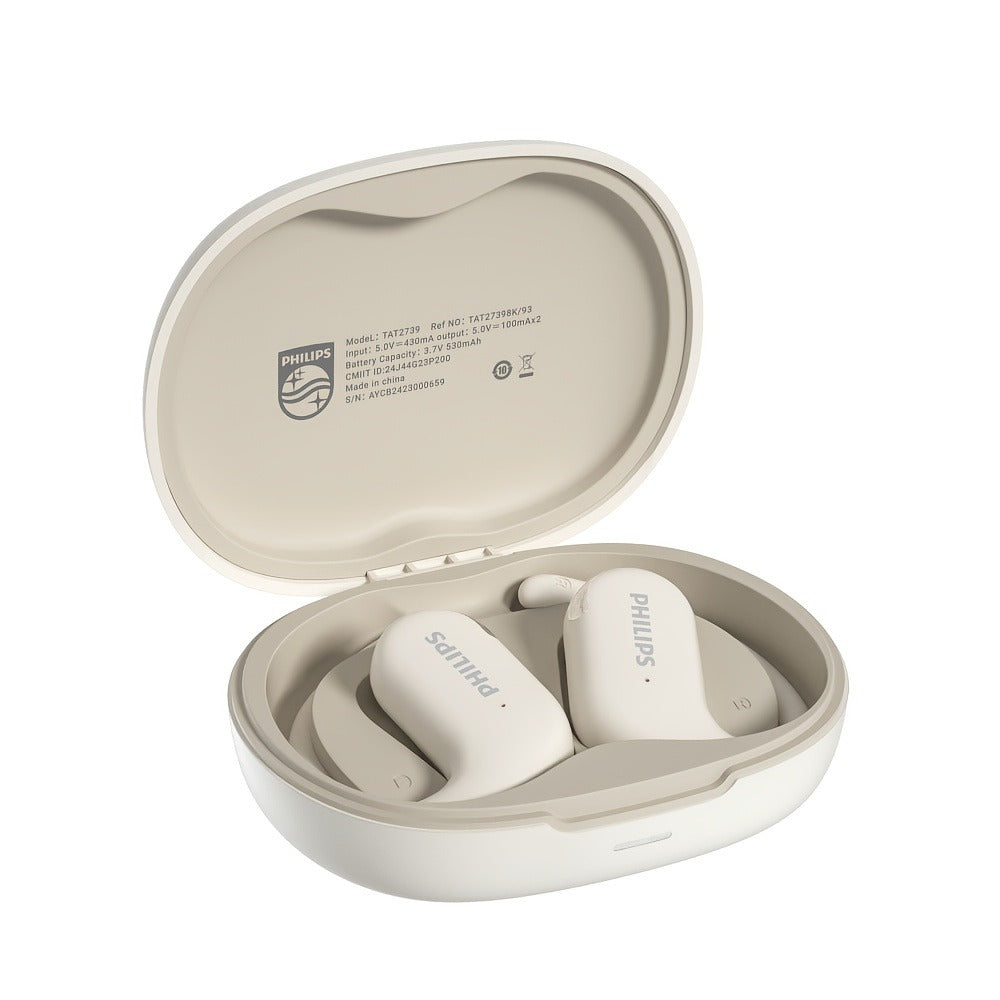Philips TAT2739 Open Air Earbuds Wireless Bluetooth 5.3 Ear Hook Headphones with Wireless Charging Case