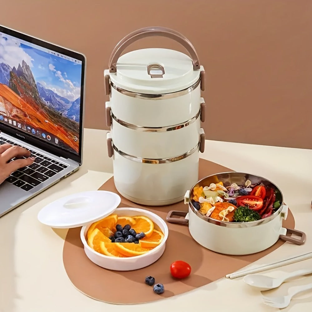 Four-Layer Lunch Box Set, Stackable Stainless Steel Meal Containers with Carry Bag and Cutlery