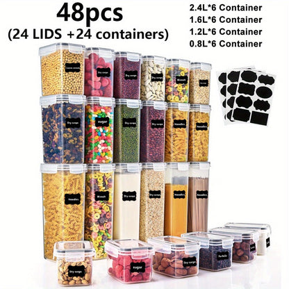 Pantry Jar Food Storage Organizer with Black Flip-Top Lids, Labels and Six Available Set Sizes