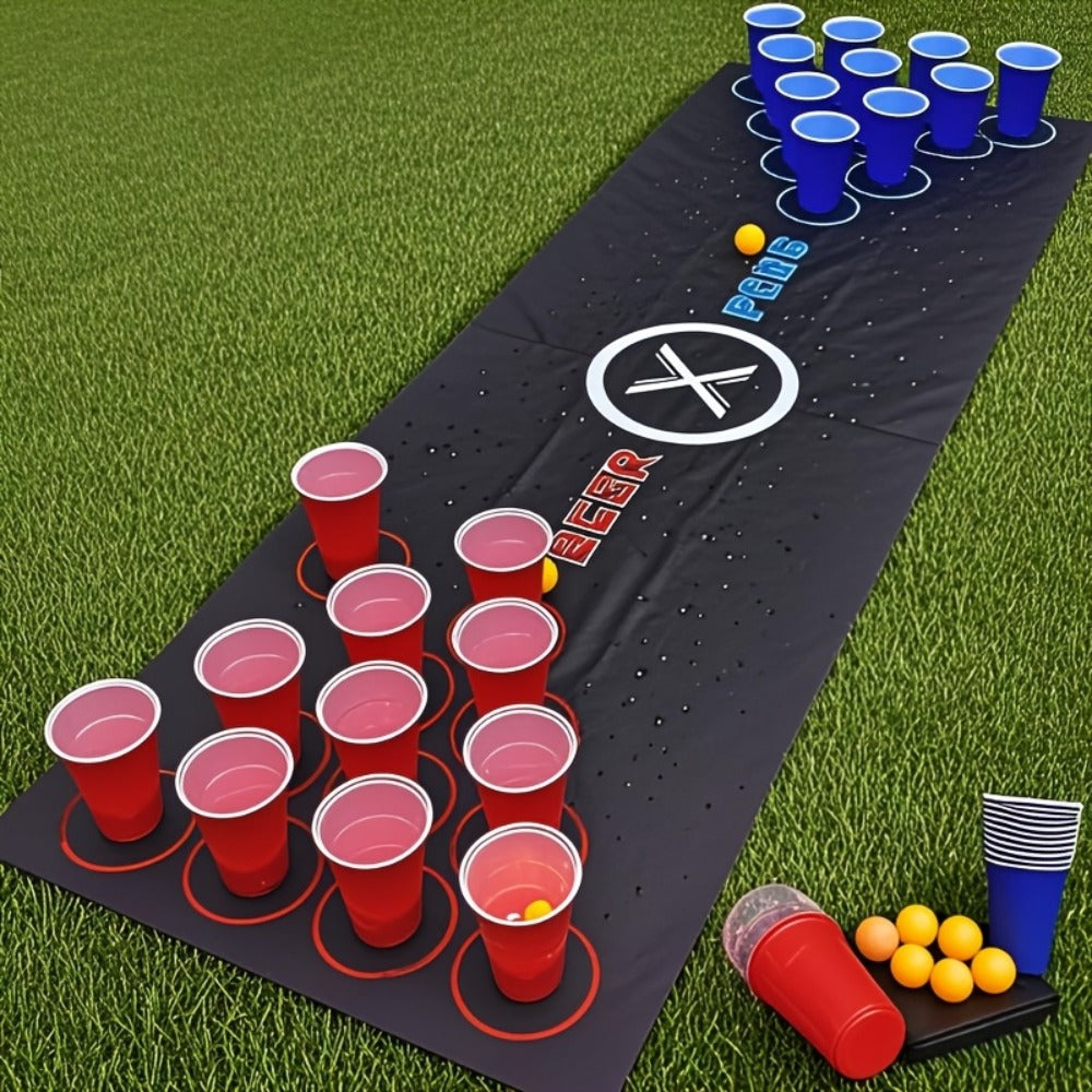 Beer Pong Set with Table Mat 12 Red Cups 12 Blue Cups & 24 Ping Pong Balls with the Listed Color, Size or Set Options for Everyday Use