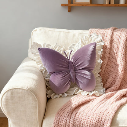Butterfly Shaped Throw Pillow 3D Bow Decorative Cute Accent Pillow for Bed Sofa Couch Velvet for Entryways, Bedrooms and Living Spaces