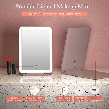 Cute Animal LED Makeup Mirror Foldable Double-Sided 3 Brightness Settings – USB Rechargeable, for Makeup, Travel and Everyday Vanity Use