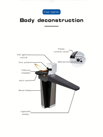 Folding Pipe Lighter Refillable 2-in-1 with Adjustable Flame, Metal-Crafted Durable Design, Gift Box Included