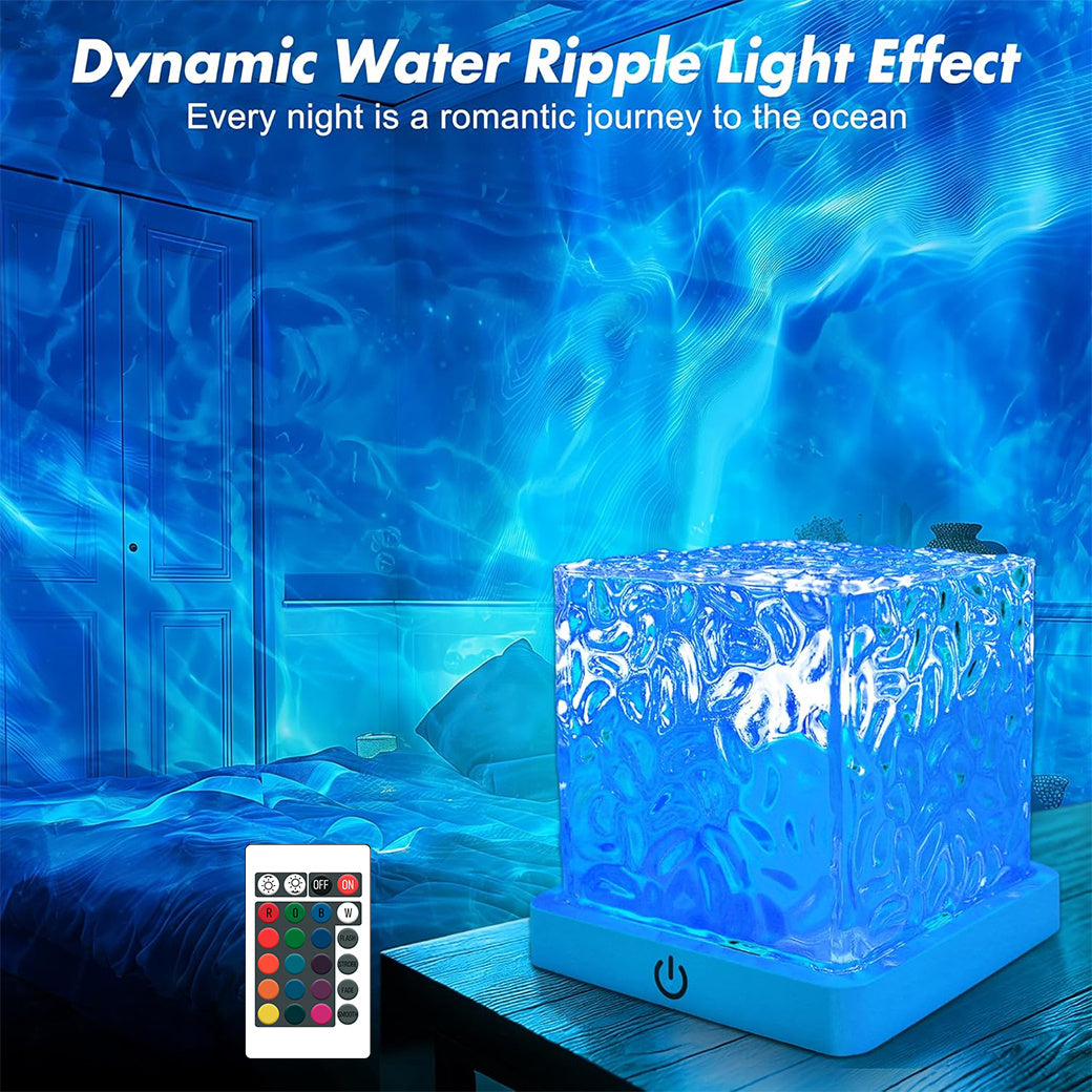 Compact Cube Projection Night Light with Textured Top, Touch Button, Remote and USB Charging