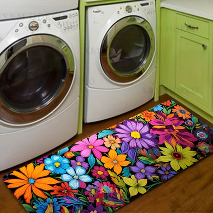 Kitchen Mat Floral Design, Rectangular Rug, 100% Polyester Floor Mat for Kitchen, Bathroom, Laundry Room