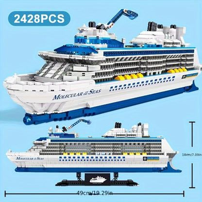 Cruise Ship Building Block Model with 2, 428 Pieces, Display Stand, Support Frame and Detailed Deck Features