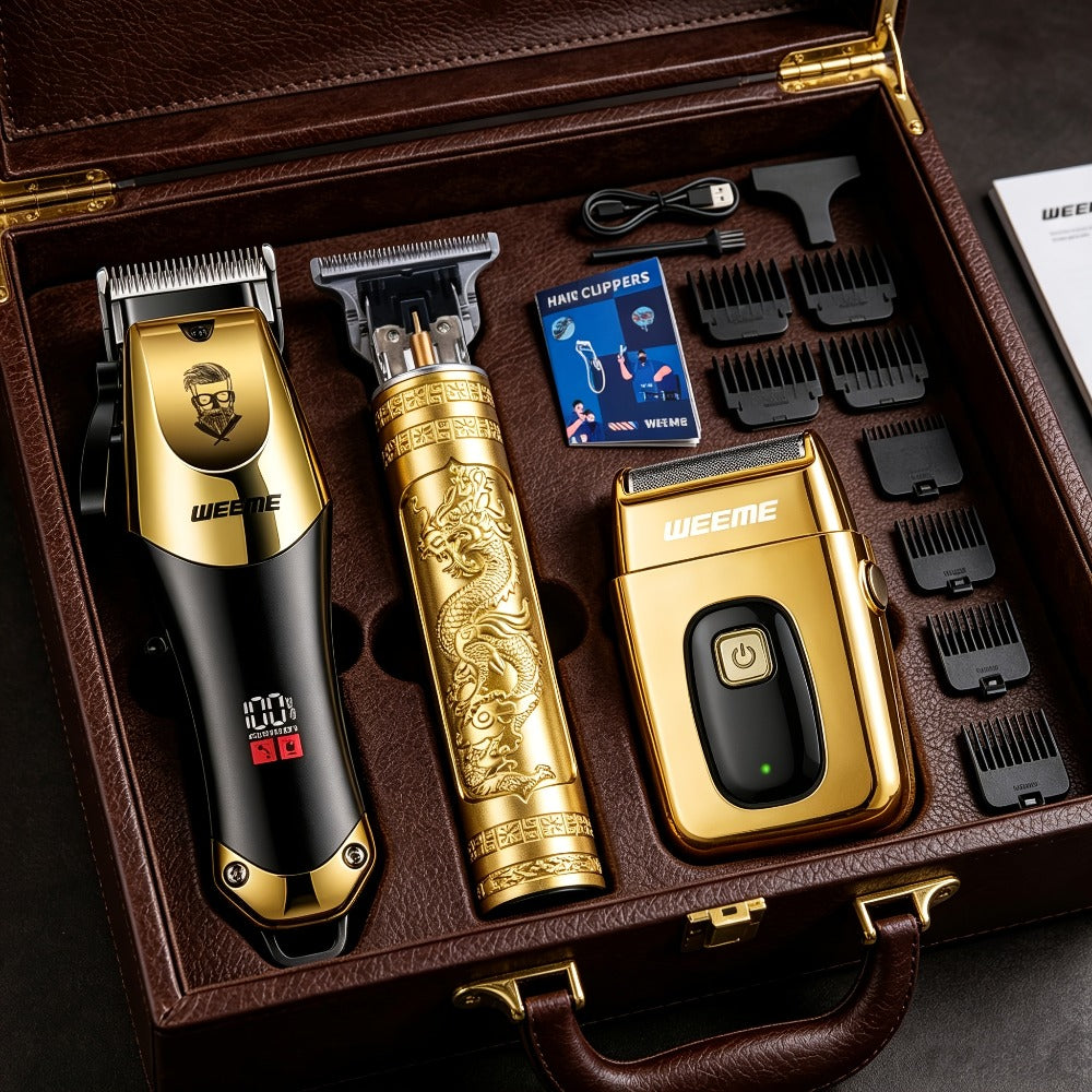 Hair Clippers & Trimmers WEEME Golden Three-Piece Set with Full-Size Clipper, T-Blade Detailer and Foil Shaver