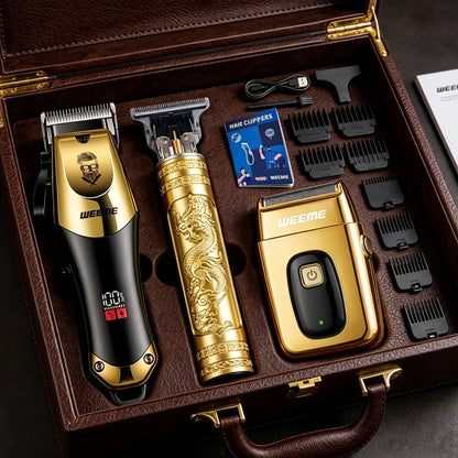 Hair Clippers & Trimmers WEEME Golden Three-Piece Set with Full-Size Clipper, T-Blade Detailer and Foil Shaver